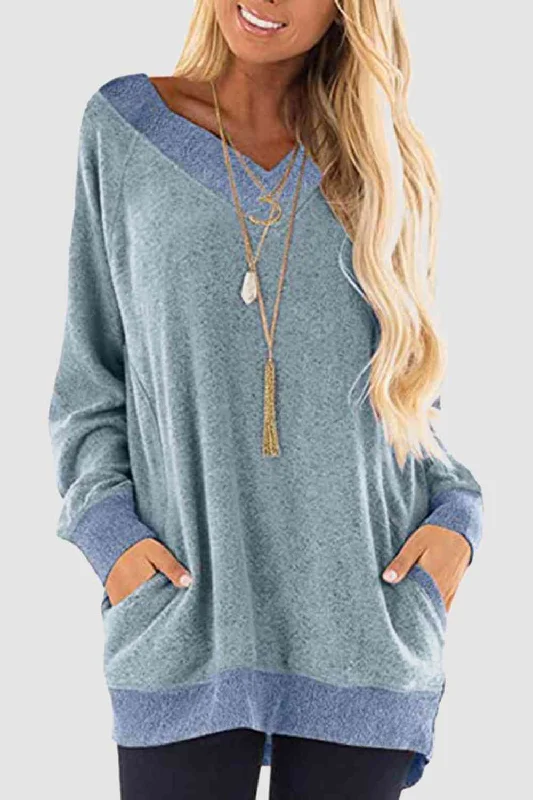 Weekend Offers That Dazzle V-Neck Long Sleeve Sweatshirt with Pockets