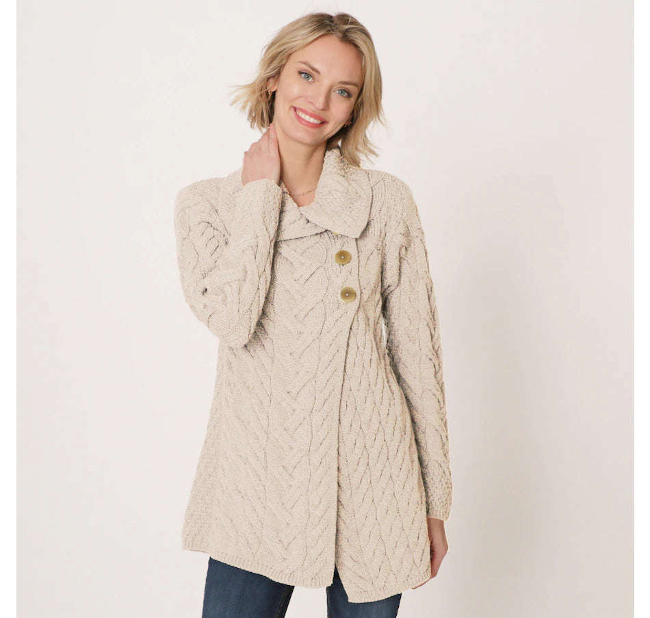 Low Prices Aran - Buttoned Longline Cardigan - Parsnip