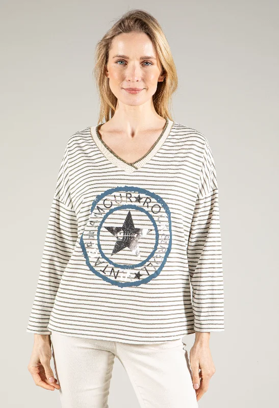 Markdowns Striped Graphic Pullover
