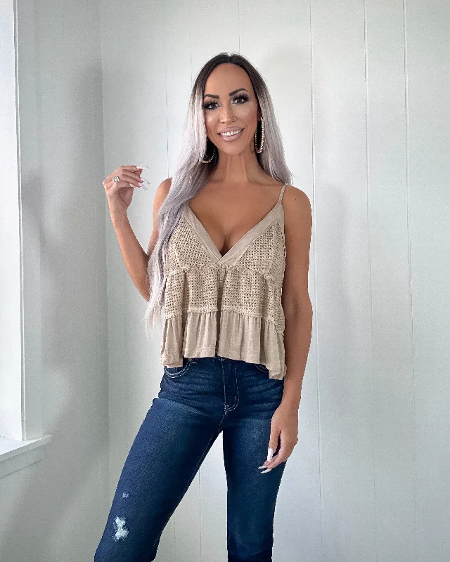 Celebrate the Weekend with Discounts Only Choice Crochet Knit Tank - Wheat