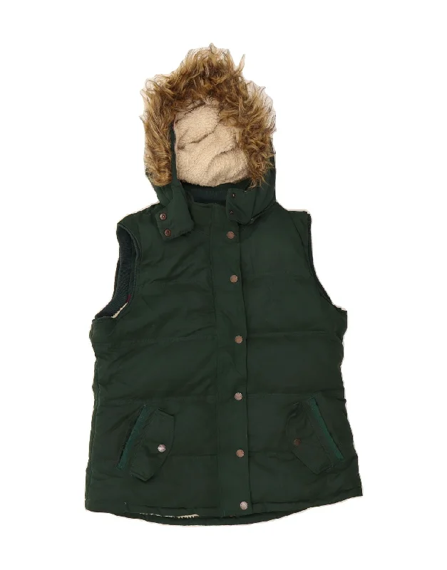 Super Deal FAT FACE Womens Hooded Padded Gilet UK 16 Large Green Polyester