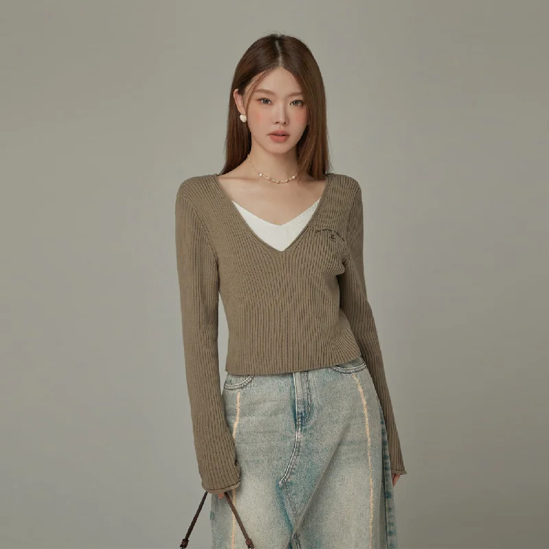 Weekend Bargains to Snag Color V-Neck Layered Knit Sweater
