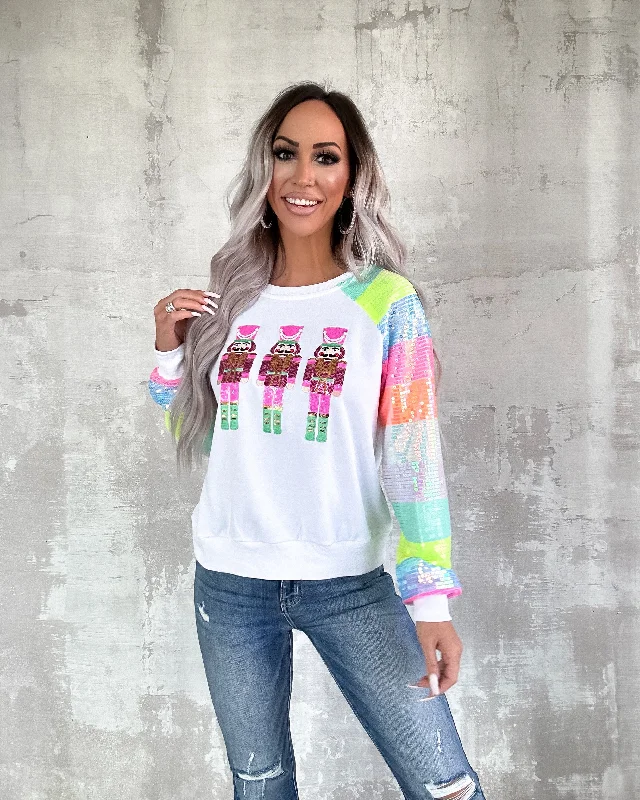 Weekend Deals That Spark The Nutcracker Sequin Sleeve Sweatshirt - White