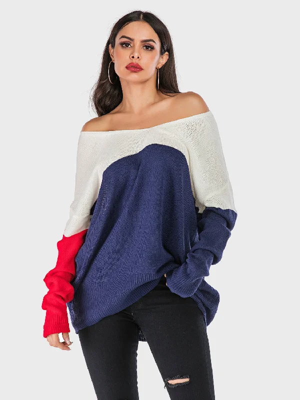 Major Savings Perfee Contrast V-Neck Long Sleeve Knit Top