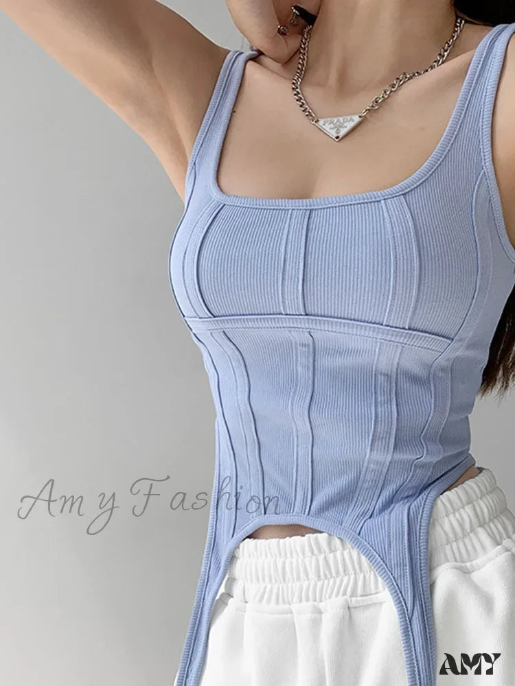 Super Savings AMY - Safari Style Sleeveless Irregular Sort Tops Crop Top