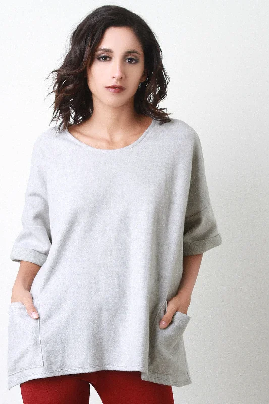 Midnight Madness Boxy Fleece Short Sleeve Sweater Top