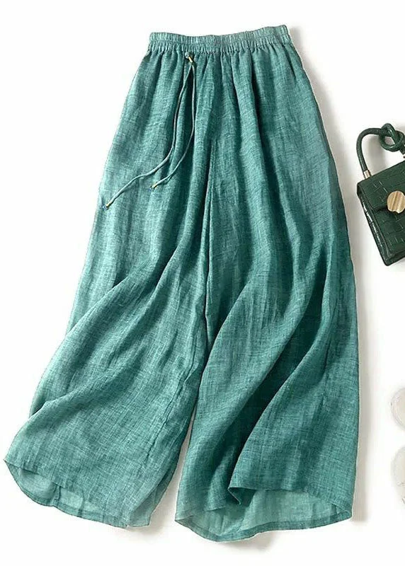 The Best Prices Italian Green Tasseled Patchwork Linen Wide Leg Pants Summer