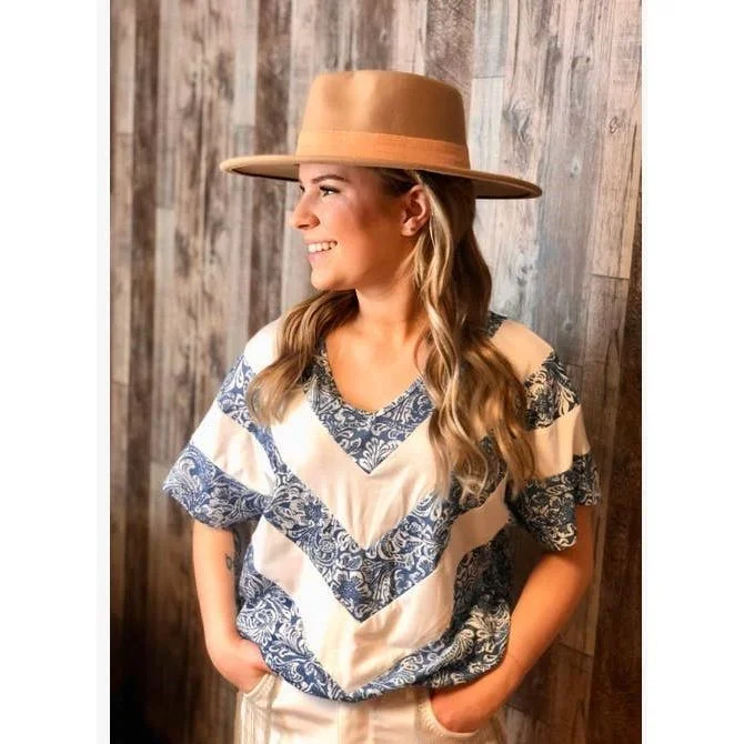 Fantastic Offers Vidalia V-Neck Contrasting Tee, Denim Design
