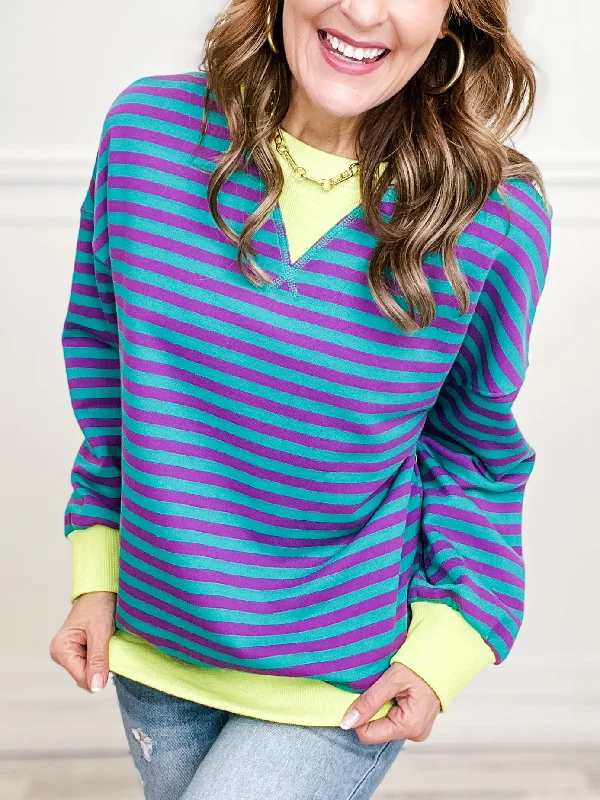 Anniversary Sale Striped Color Contrast Long Sleeve Sweatshirt