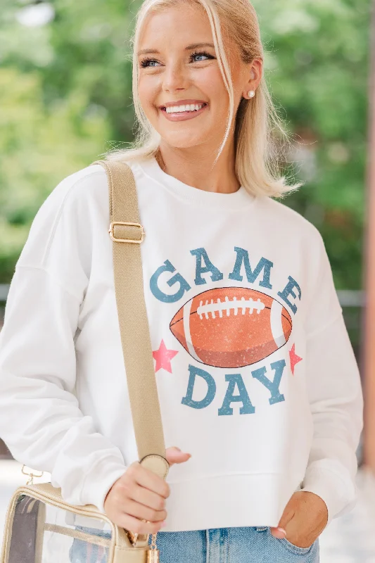 Don't Miss The Big Game White Graphic Sweatshirt