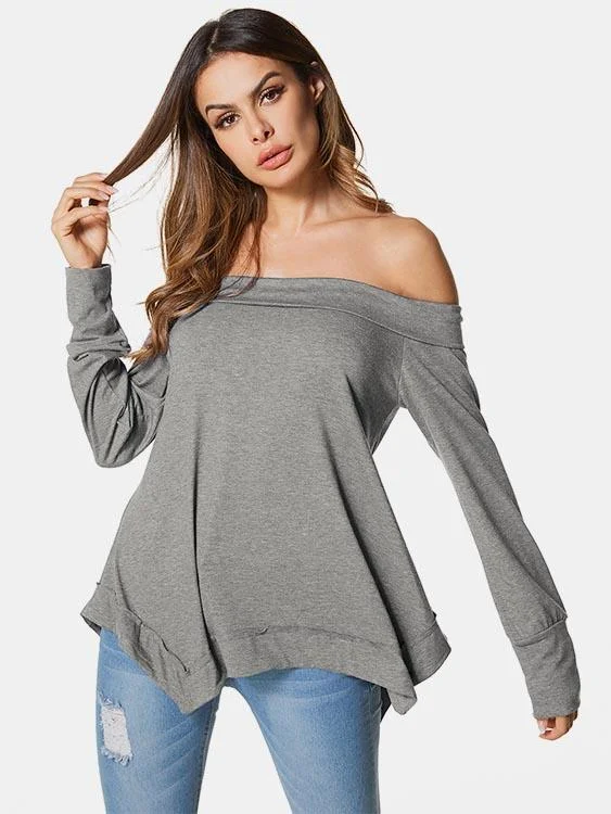 Mega Sale Custom Off The Shoulder Plain Long Sleeve T-Shirt