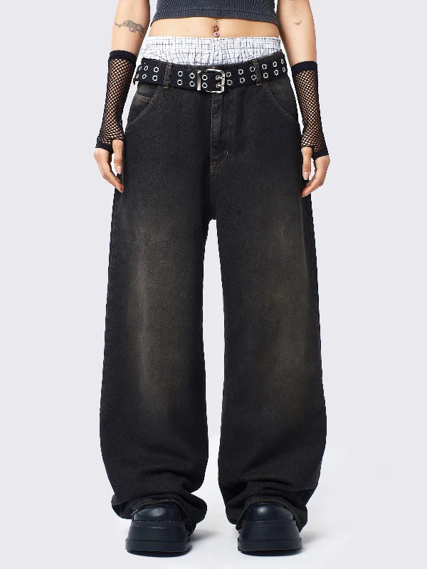 Super Deal Echo Washed Black Overdye Baggy Jeans