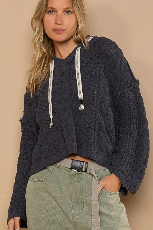 Quick Deals POL Cable Knit Hooded Chenille Sweater