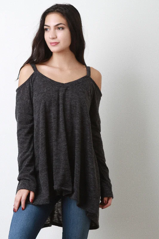 Don’t Miss Out Cold Shoulder V-Neck Cozy Sweater Top