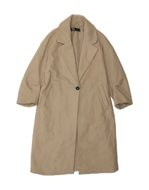 Exclusive Offer ZARA Womens Overcoat UK 14 Medium Beige Polyester