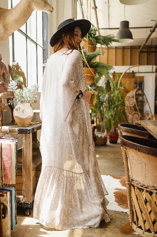 Price Smash Gray Paisley Tapestry Free Flow Kimono Open Duster Coverup Wrap Top