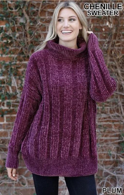 Special Price Women’s Plum Over sized Cable Knit Chenille Sweater