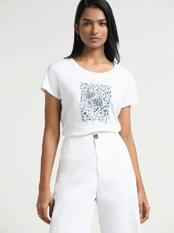 Special Discount LOV White Printed Cotton T-Shirt