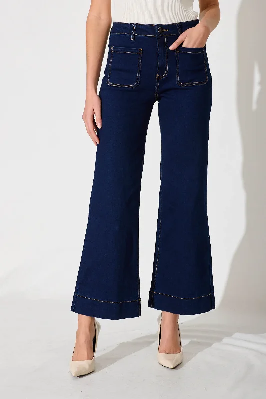 Midnight Madness Juan High Rise Wide Leg Jean In Dark Indigo Denim
