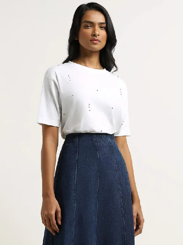Reduced Price LOV White Embellished Cotton T-Shirt